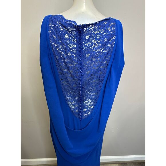 Talbot Runhof Floral Lace & Cady Cold-Shoulder Gown in Royal US10 $2450 - Picture 9 of 12